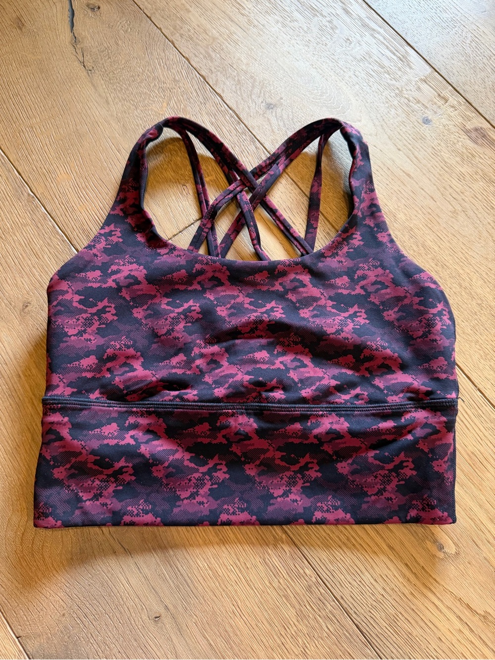 CRZ YOGA Burgundy & Black Camo Strappy Sports Bra